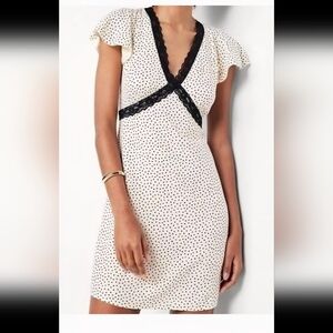 NWT. Old Navy White Mini Dress with Black Polka Dots and Lace Trim